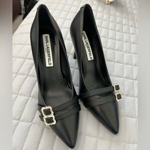 Karl Lagerfeld Black Heels with Rhinestone Buckles